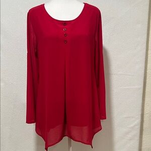 HIBELLE. Elegant Red Women's Blouse with Button Accents